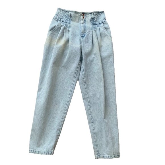Bugle Boy Hi Rise Pleated Tapered Acid Wash Jeans 29W 29.5 Inseam Vintage 80’s - Picture 1 of 12